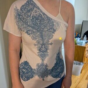 Women's White and Blue Shirt